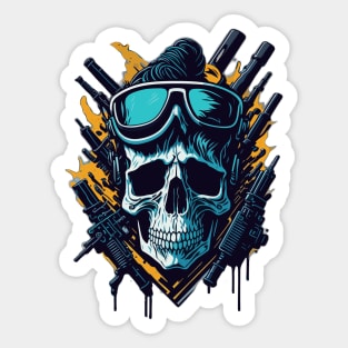 Evil skull with guns Sticker